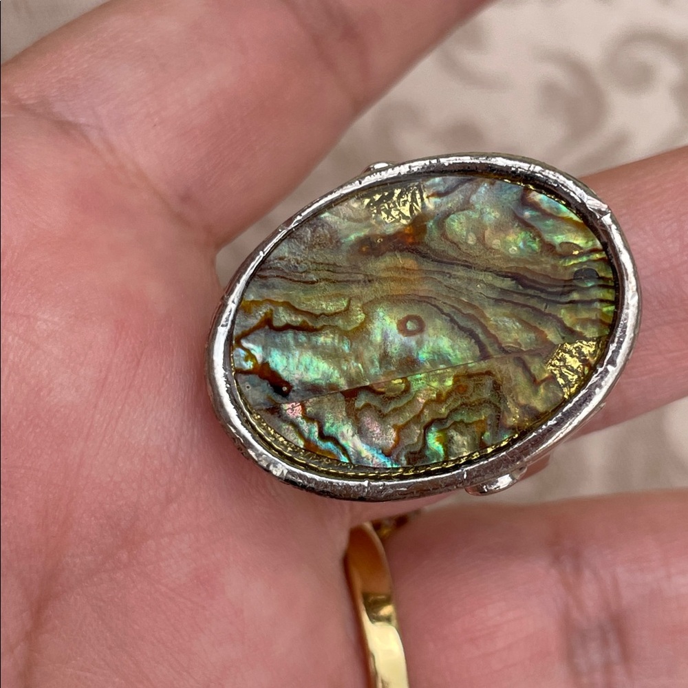 Silver-Tone Ring with Brown Mother of pearl Oval Stone